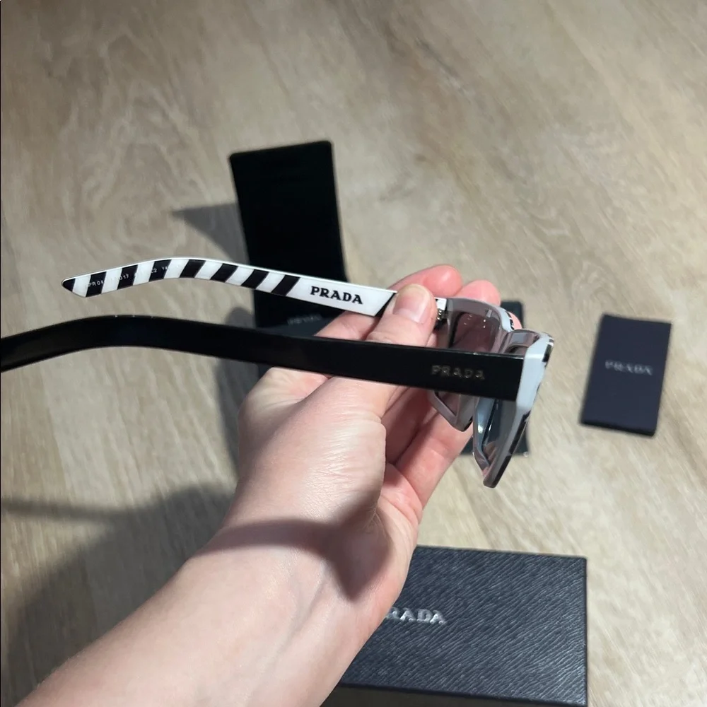 Prada Black & White Patterned Rectangular Sunglasses - Picture 5 of 6